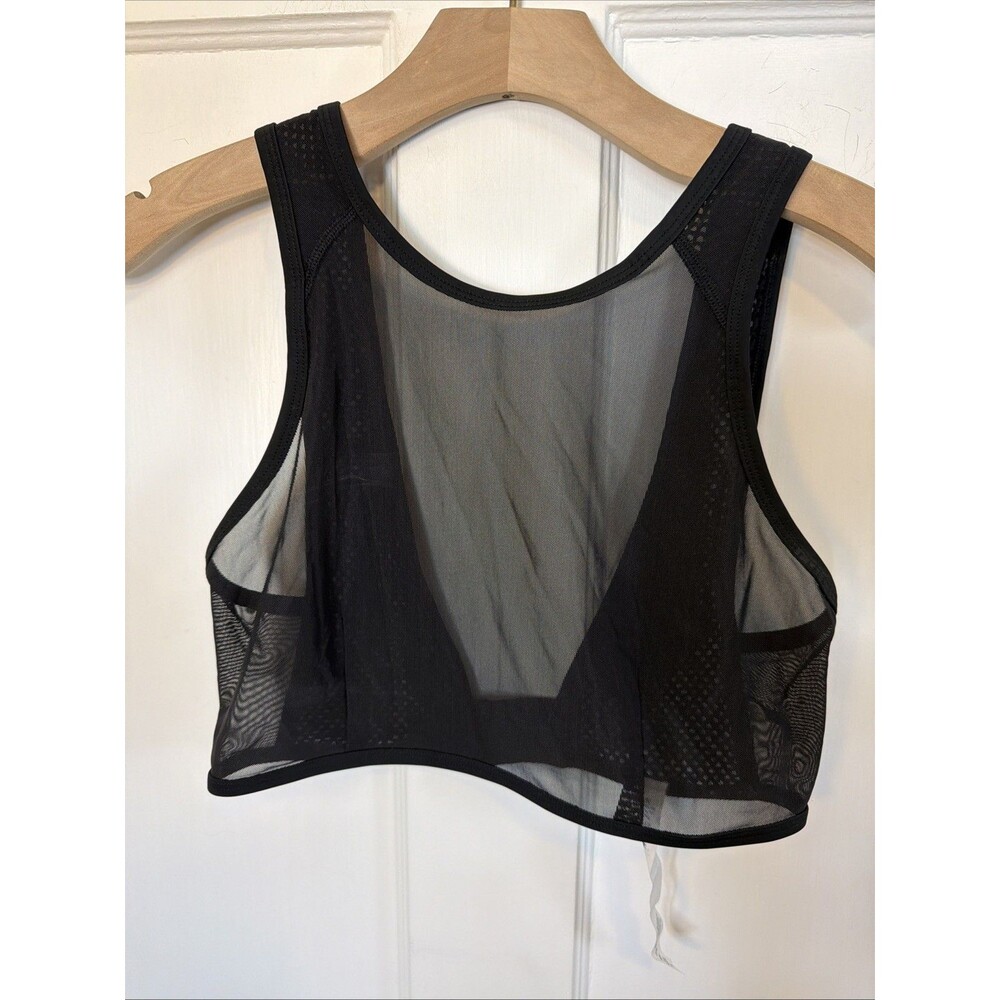 Lululemon Black Sleeveless Mesh Sheer Crop Tank Top Adjustable Bra Sz 6 Workout